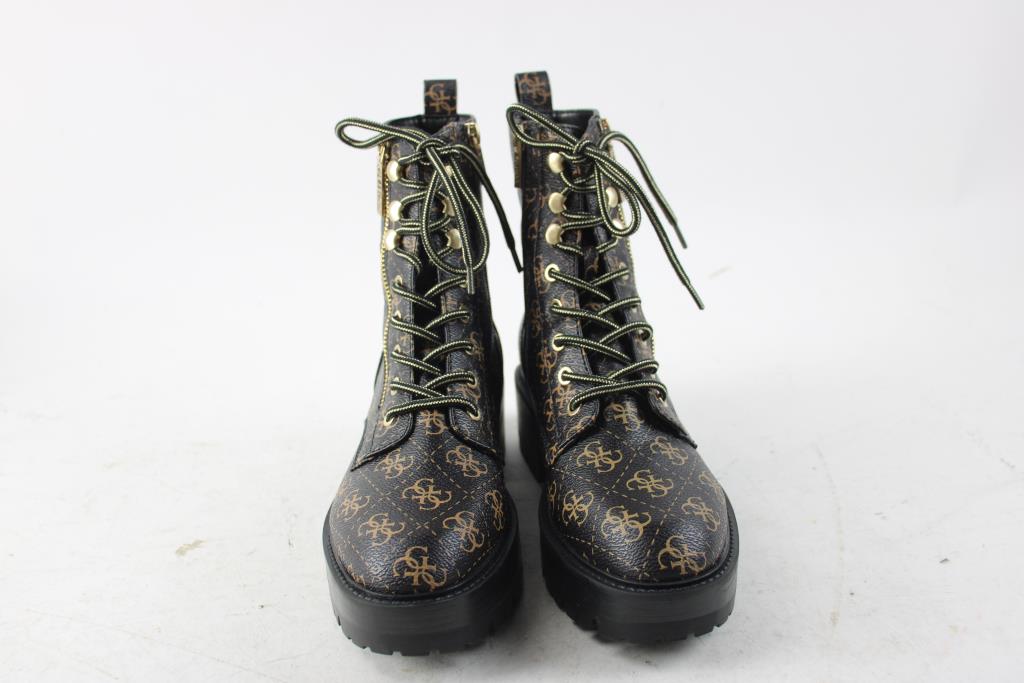 Guess Fearne Laceup Faux Leather Combat Women's Boots, Size 8, Brown