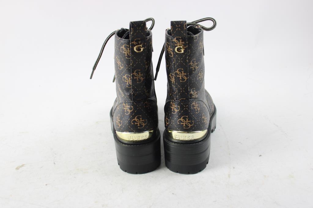 Guess Fearne Laceup Faux Leather Combat Women's Boots, Size 8, Brown