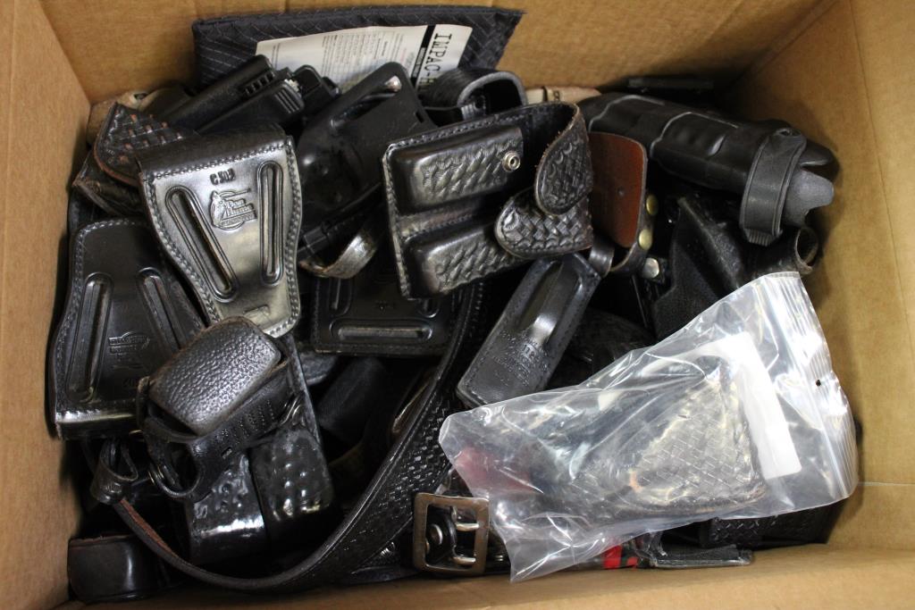 Gun Holsters, Belts, And More Bulk Lot, 30+ Pieces Property Room