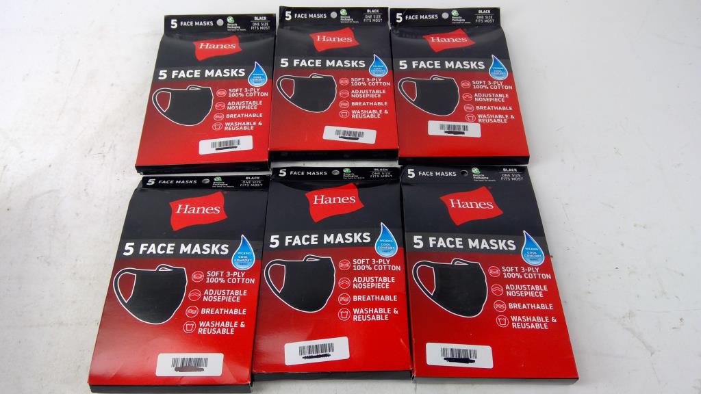 Hanes 5 Pack Face Masks, 6 Pieces Property Room