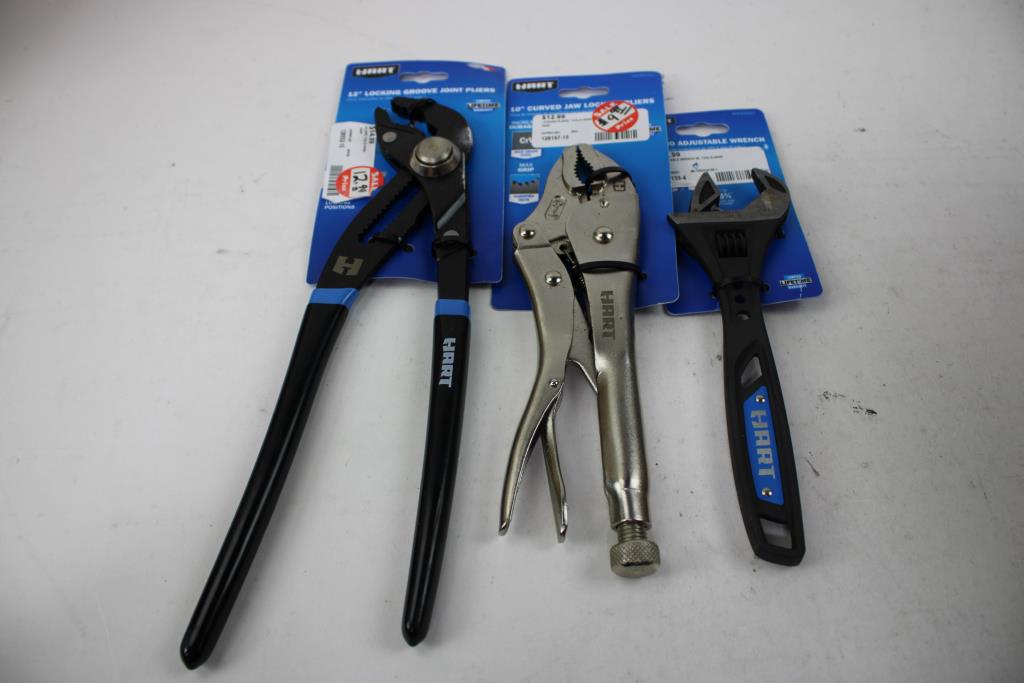 HART Jaw Locking Pliers, 8" Pro Adjustable Wrench, And More, 4 Pieces