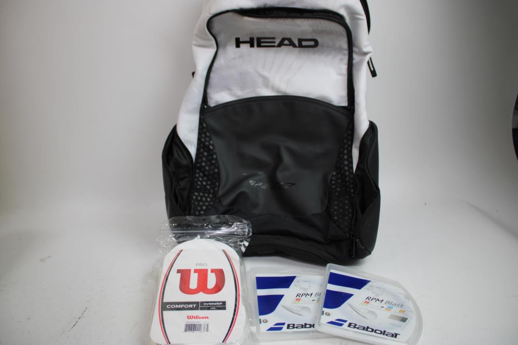 Head Backpack, Wilson Pro Overgrip, Babolat Tennis String, Penn Tennis Balls, 8 Pieces