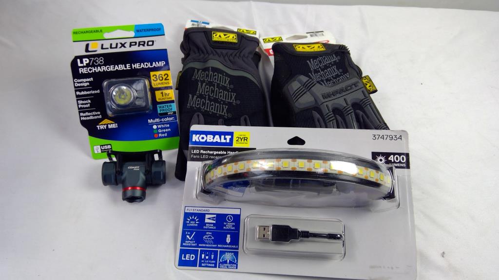 Headlamps And Gloves, 5 Pieces
