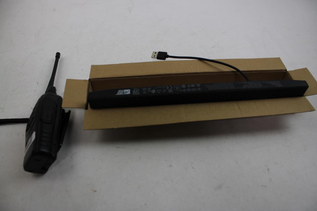 Headphones, USB Microphone, Walkie-Talkie, And Dell Slim Soundbar, 4 Pieces