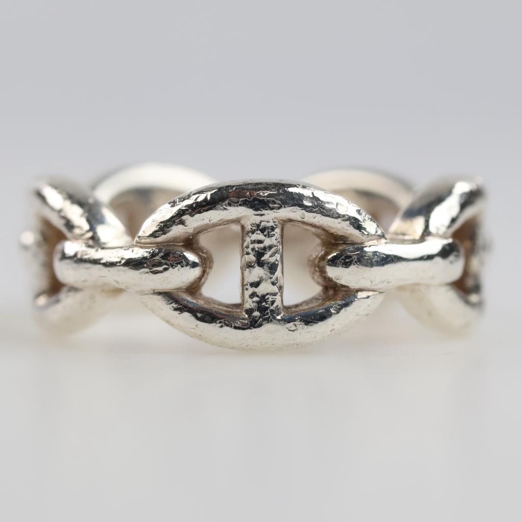 Hermes Sterling Silver Chaine D'ancre Enchainee Ring