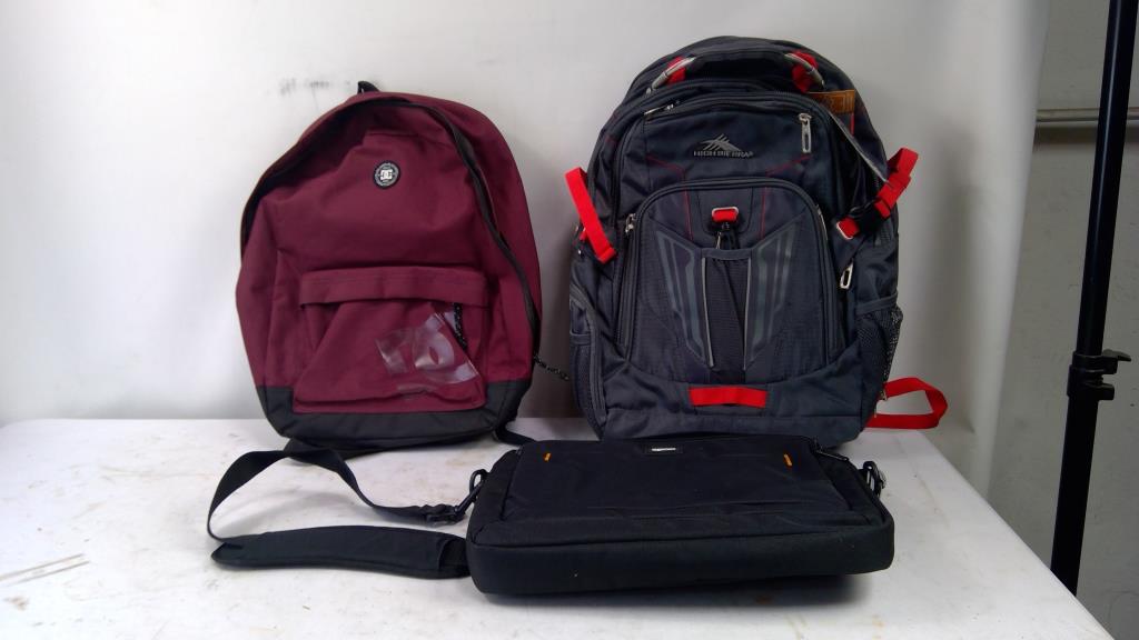 High Sierra Backpack, Dc Backpack, Amazon Basics Electronics Bag, 3 Pieces