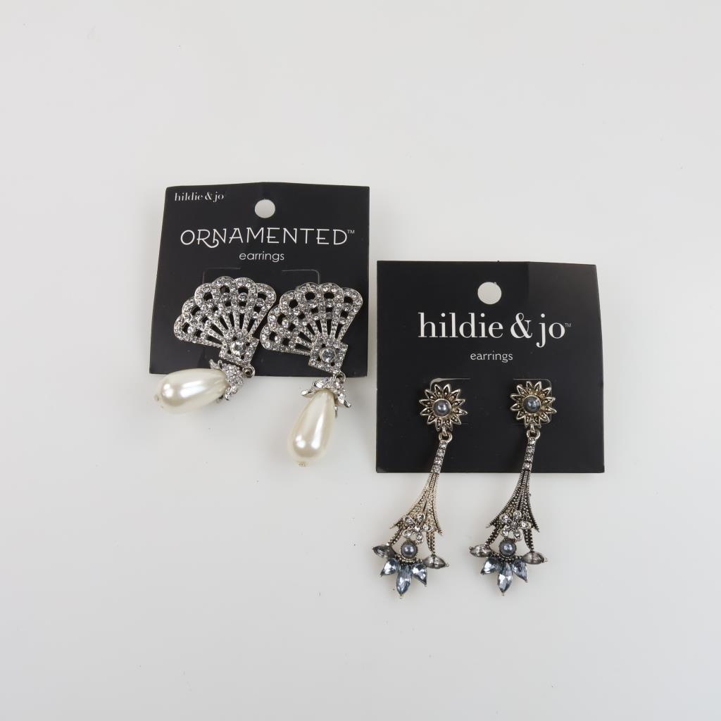 Hildie & Jo Fashion Earrings, Blue And Clear Stone Accent, 2 Pairs