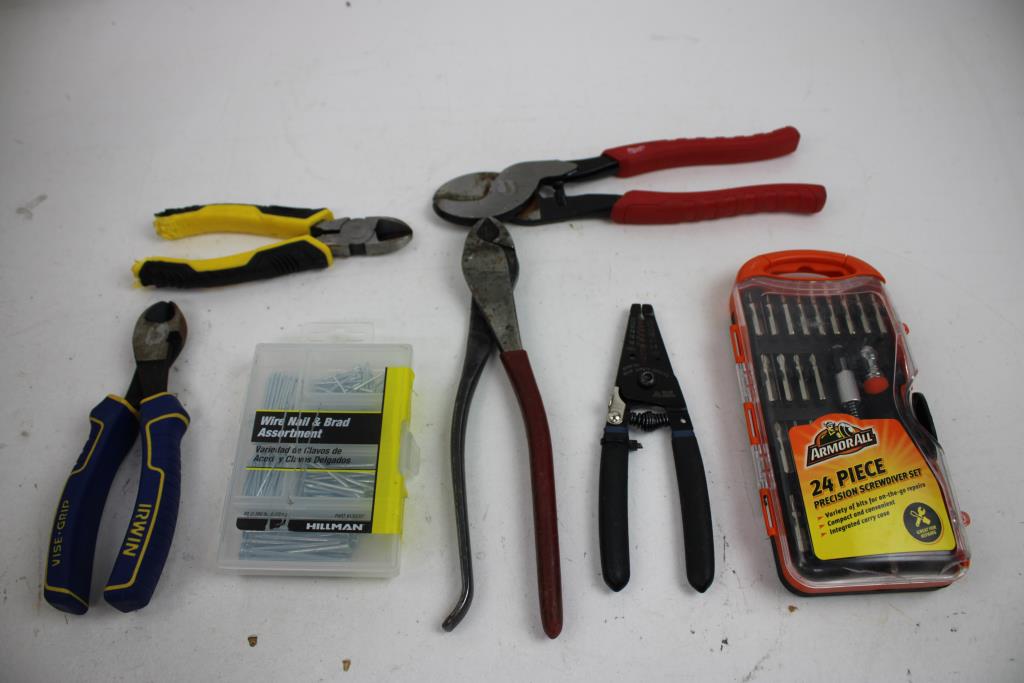 Hillman Wire Nail And Brad Assortment, Pliers, Wire Strippers, And More