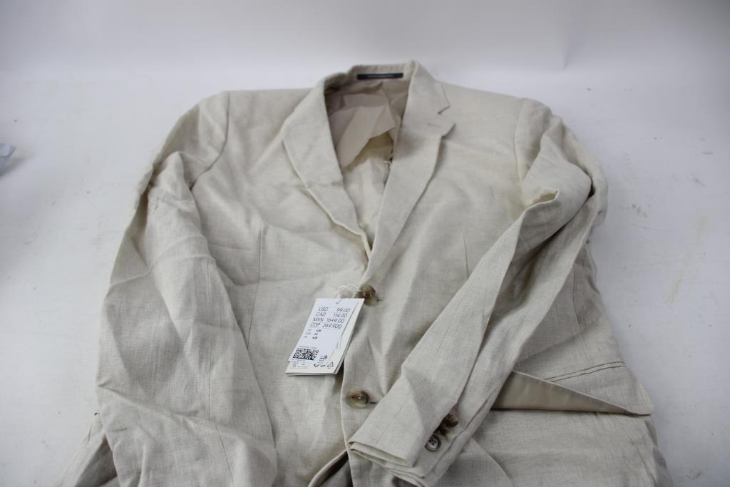 H&M Slim Fit Light Beige Natural Linen Jacket, Size 42R