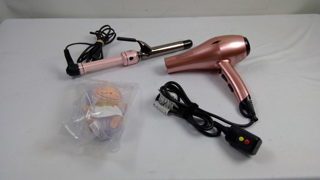 Hot Tools Professional Curling Iron, GEM Force Intense Ceramic Science Blowdryer, With A Purple Labubu