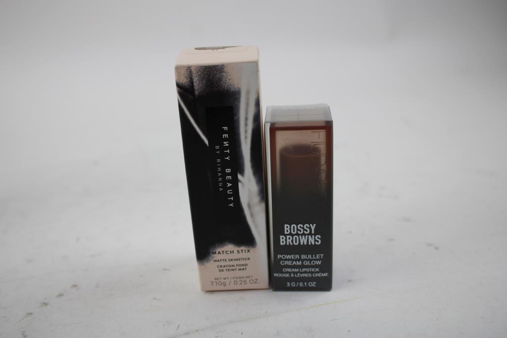 HudaBeauty Cream Lipstick, Setting Spray, FentyBeauty Skinstick, 3 Pieces