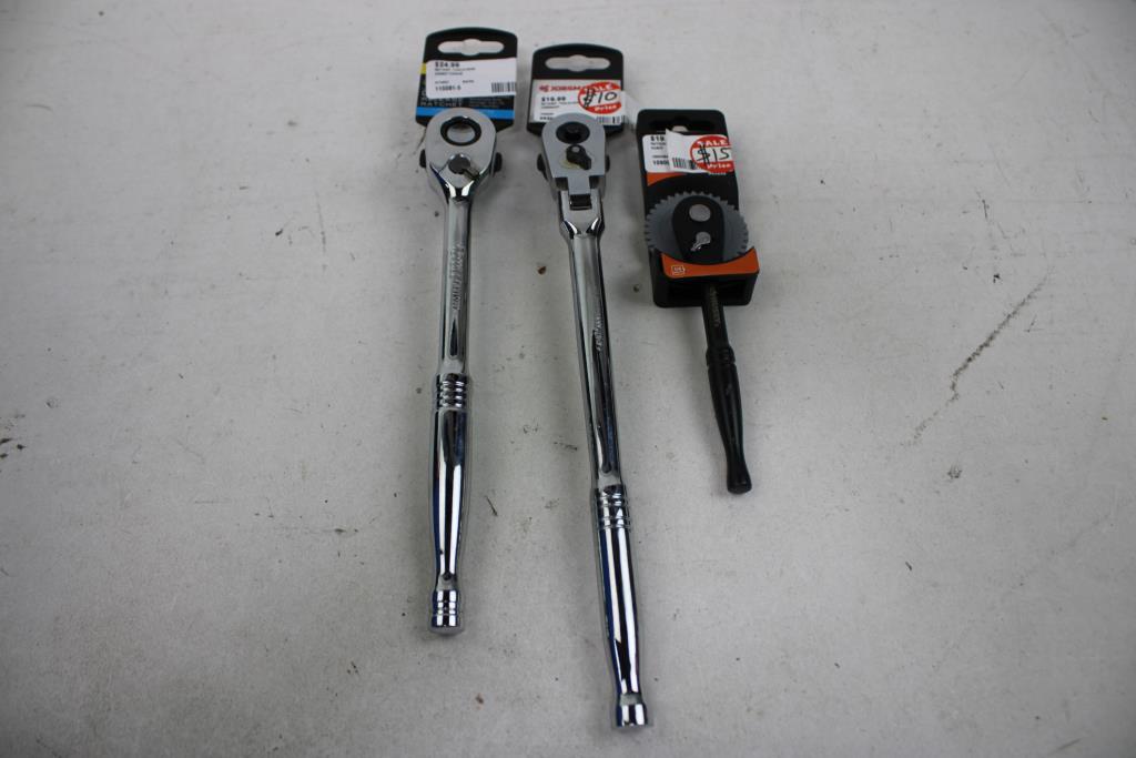 Husky 1/4" Ratchet, JobSmart 3/8" Ratchet, Power Torque 1/2" Ratchet, 3 Pieces