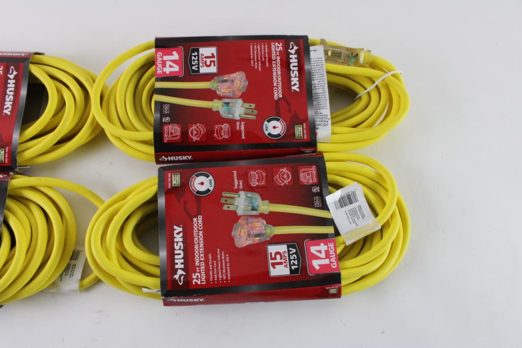 Husky 25' Extension Cords, 4 Pieces Property Room