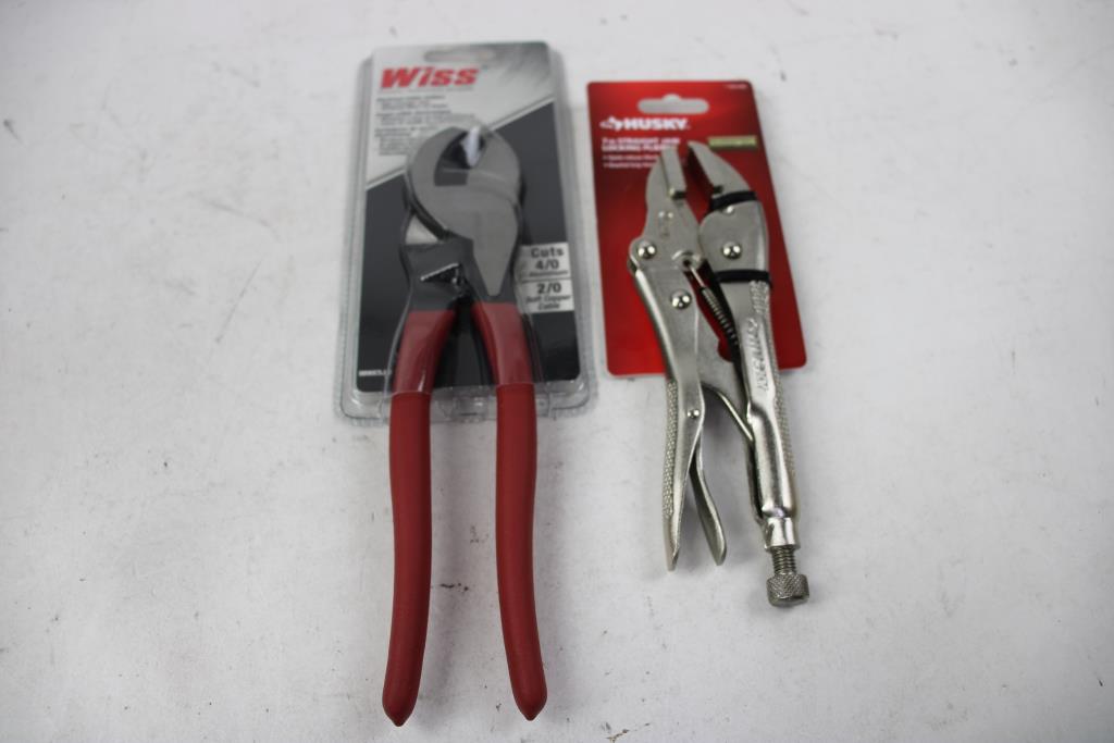 Husky 7" Straight Jaw Locking Pliers, Needle File Set, Wiss Cable Cutters, 3 Pieces