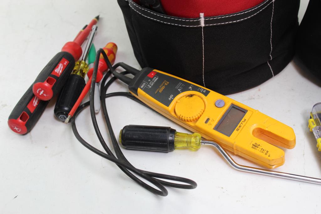 Husky 9" & 5" Utility Sacks With Fluke Electrical Tester, Driver Bits