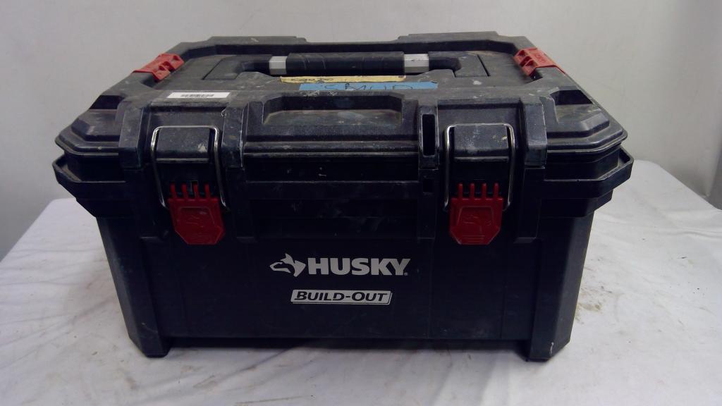 Husky Build-Out Box, Weldcote Welding Mask, Air Compressor, And Lantern, 4 Pieces