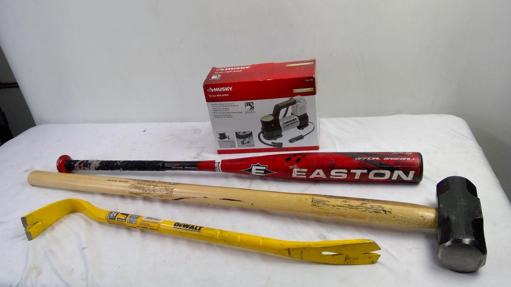 Husky Inflator, Wrecking Bar, Hammer, Bat