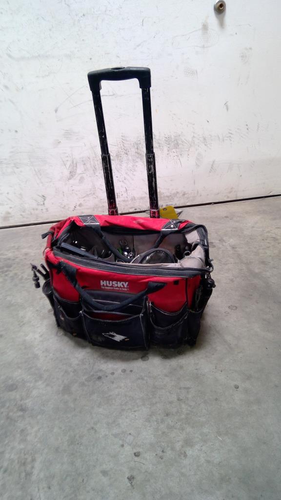 Husky Rolling Tool Bag With Mixed Tools - Hose Clamps, OBD2 Scanner, And More