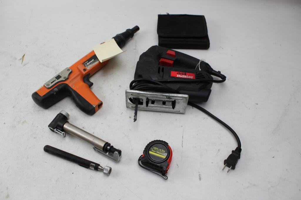 Husky Tool Bag, Drill Master Jig Saw, Ramset Powder Actuated Tool And