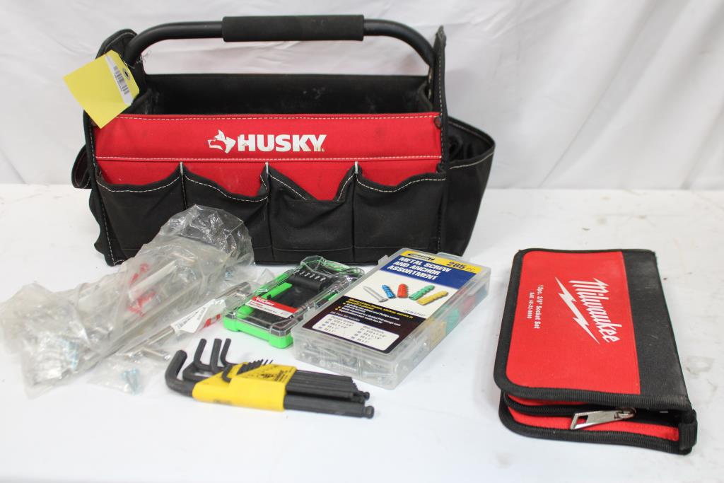 Husky Tool Bag, Milwaukee Socket Set, Black & Decker Screwdriver Set 10+ Pieces