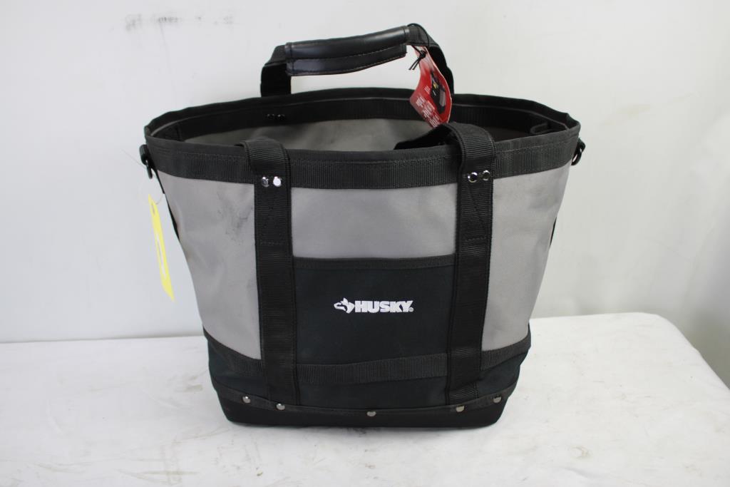 Husky Tool Bag, Welding Helmet, Car Jumper Cables, Green Ratchet Tie Down