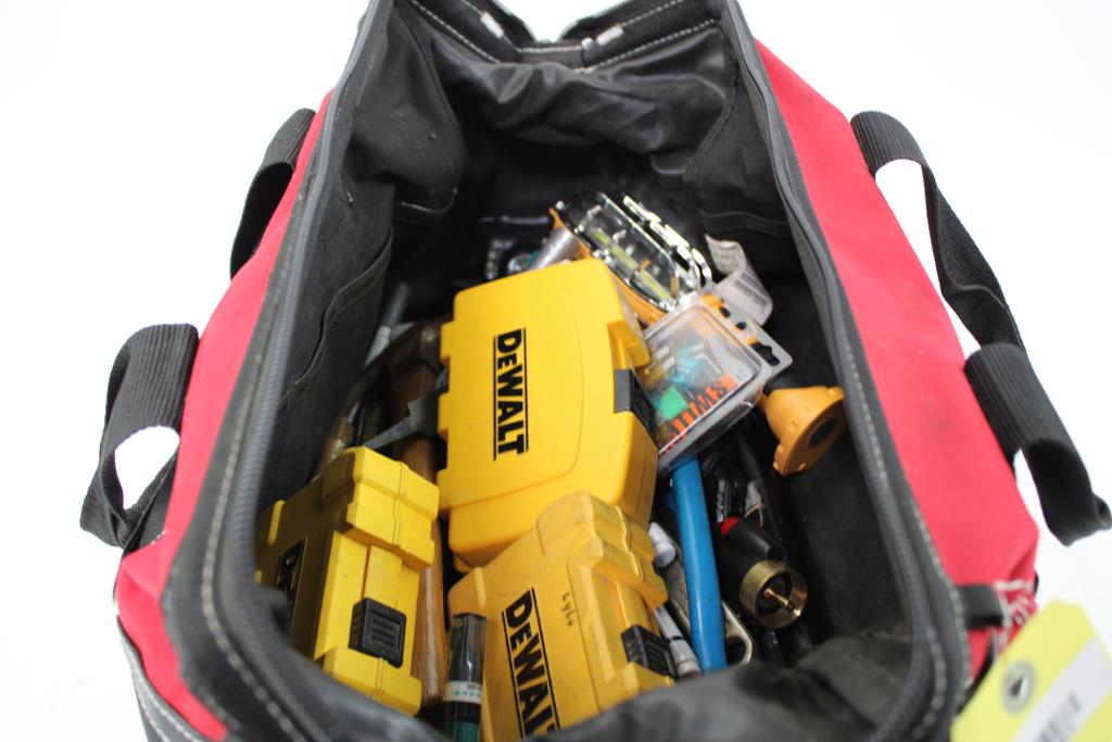 Husky Tool Bag With Mixed Tool Lot - Drill Bits, Electrical Tape, Pliers, And More