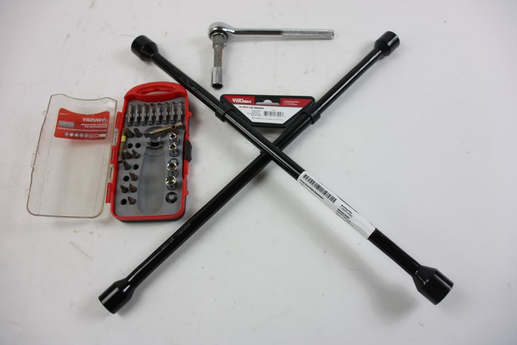 Hyper Tough 20in Lug Wrench, Husky Ratchet Screwdriver Set Wrenches
