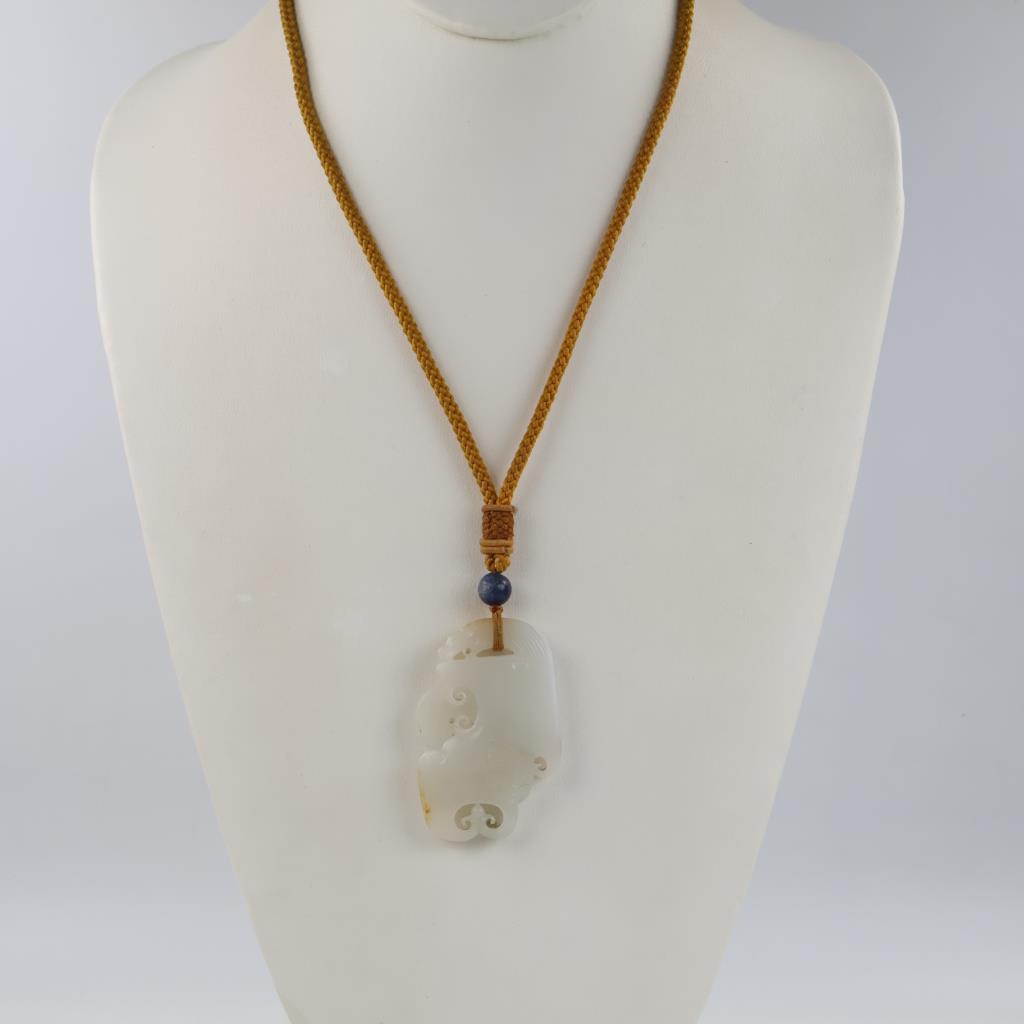 Ice Jade Carved Dragon Pendant On Cord Necklace