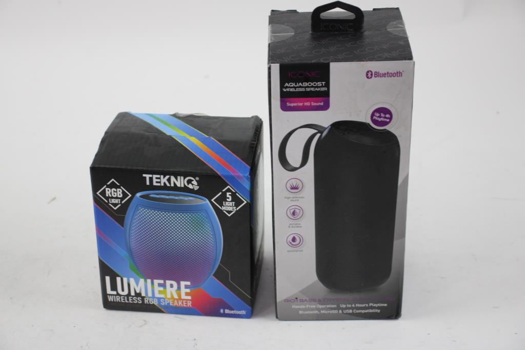 ICONIC Aquaboost Speaker,Tekniq Lumiere RGB Speaker, And Logitech UE ...