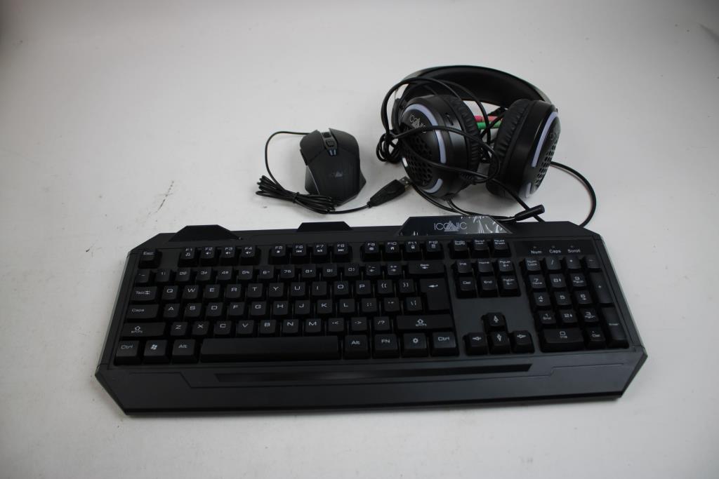 Iconic Gaming Color Changing Keyboard, Mouse, Headset Combo Set