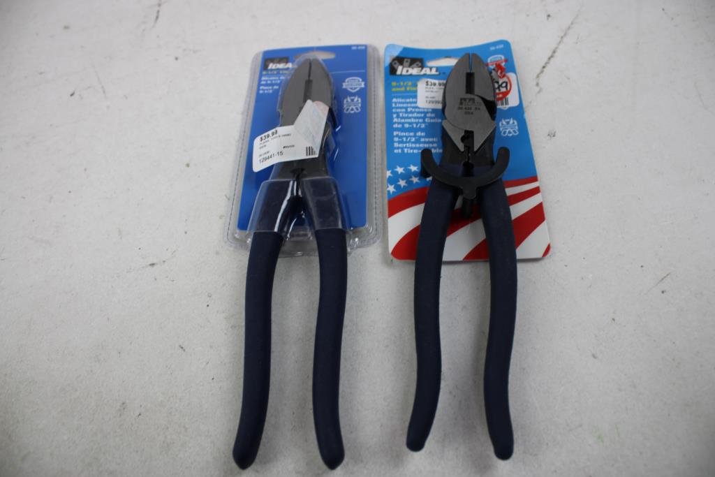 IDEAL 9-1/2" Linesman Pliers, And Pliers With Crimp And Fish Tape Puller, 2 Pieces