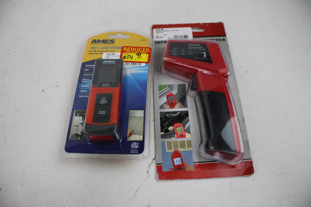 Infrared Thermometer, Laser Distance Meter, Ideal 6" Precision Level, 4 Pieces