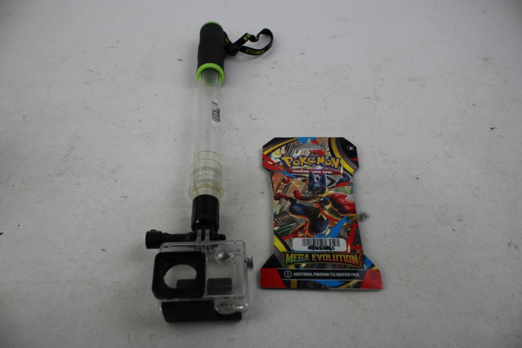 Instax Mini SE Digital Camera, Pokemon Trading Card Pack Closed, Selfie Stick