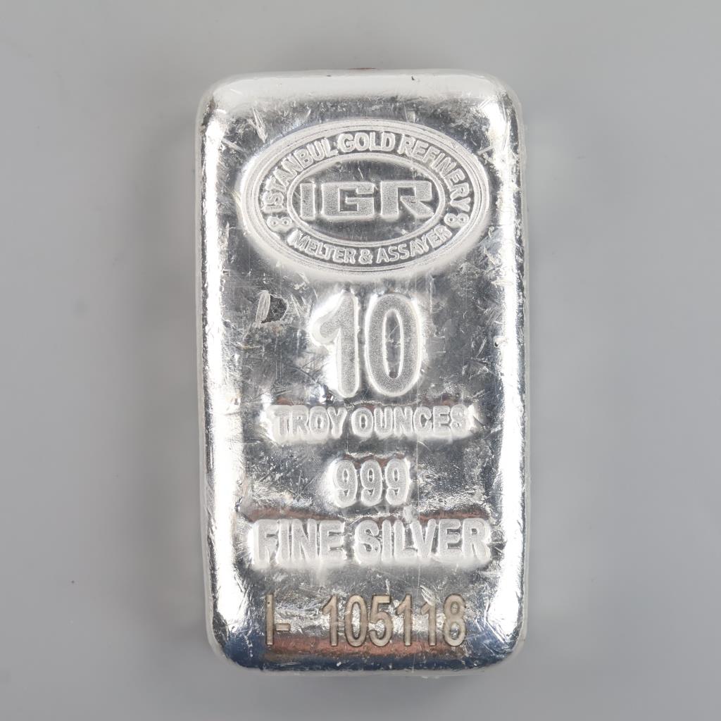 Istanbul Gold Refinery Fine Silver 10 Troy Oz Bar