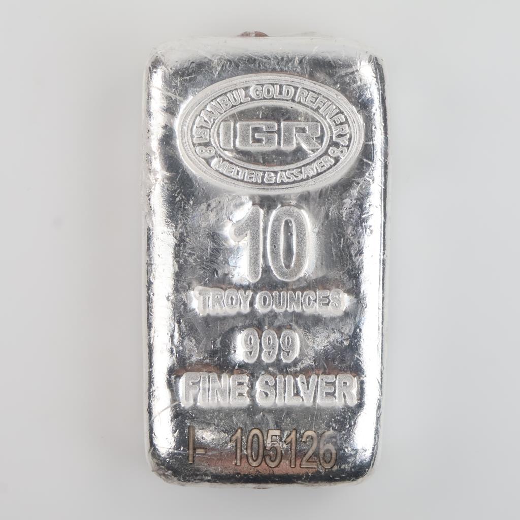 Istanbul Gold Refinery Fine Silver 10 Troy Oz Bar