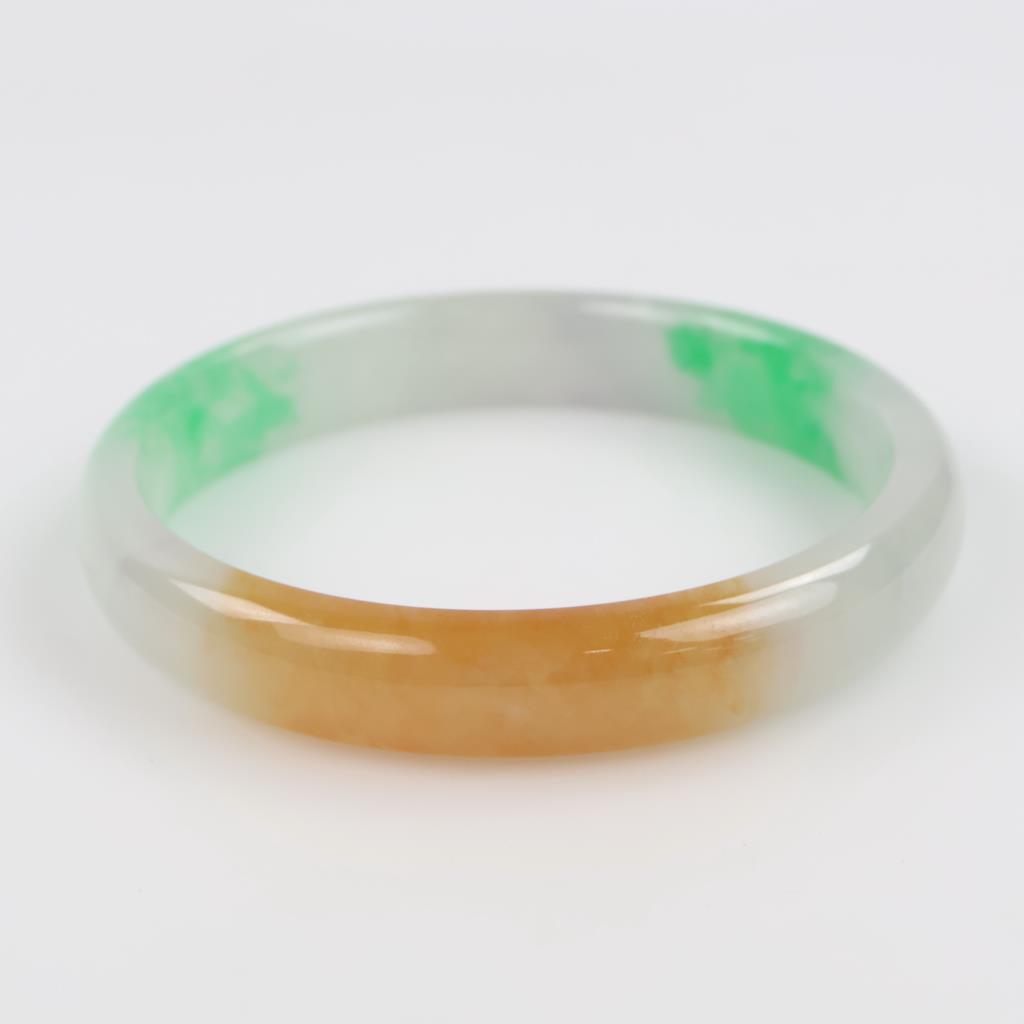 Jade Green, White, & Brown Slip-On Bangle Bracelet