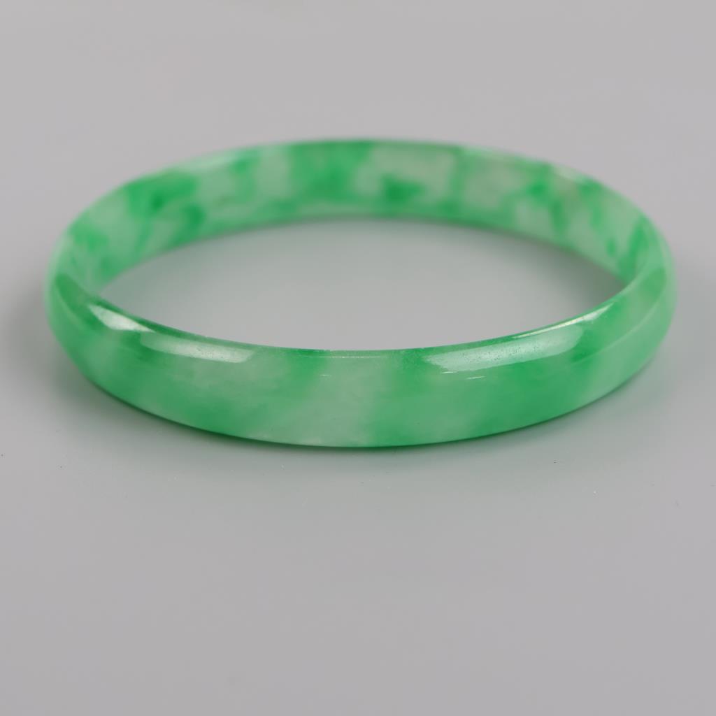 Jade Green-White Slip-On Bangle Bracelet