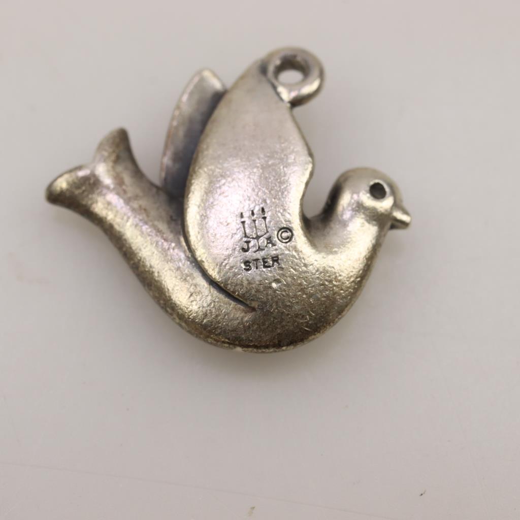 thumbnail image 2 of 6 Doves And Heart Charms – Antique Silver Tone – B49 – DIY Jewelry Making 2 of 5