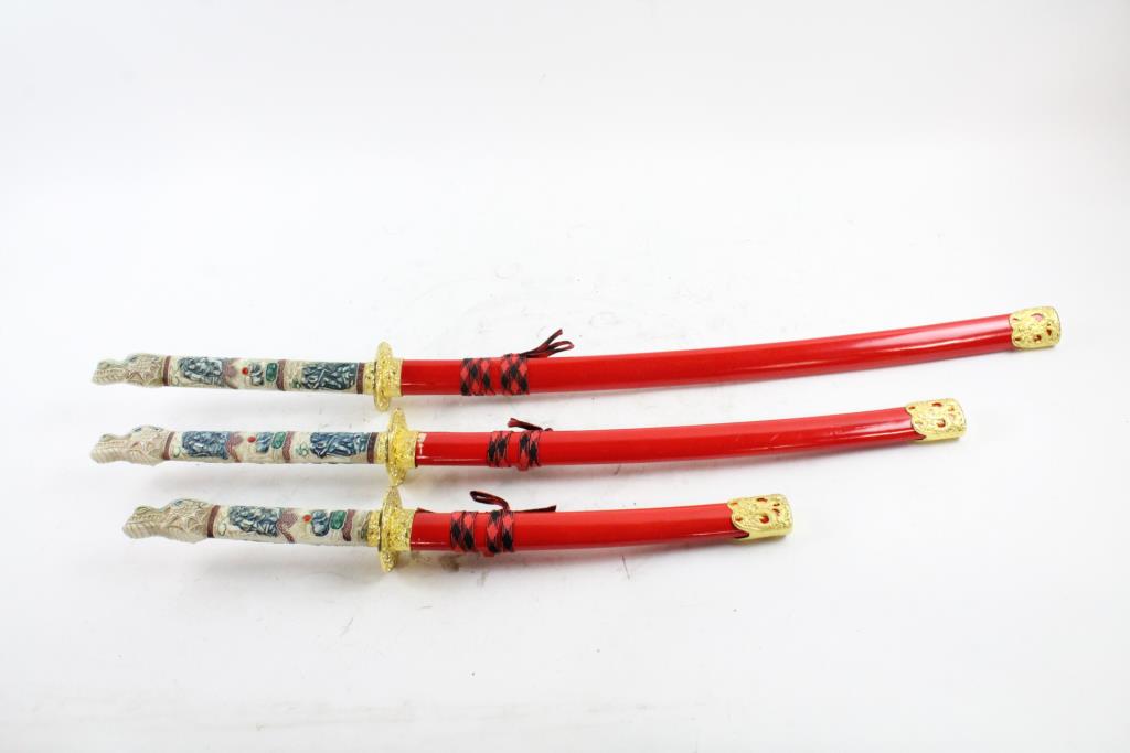 Japanese Inspired Decorative Sword Set, 3 Pieces Property Room