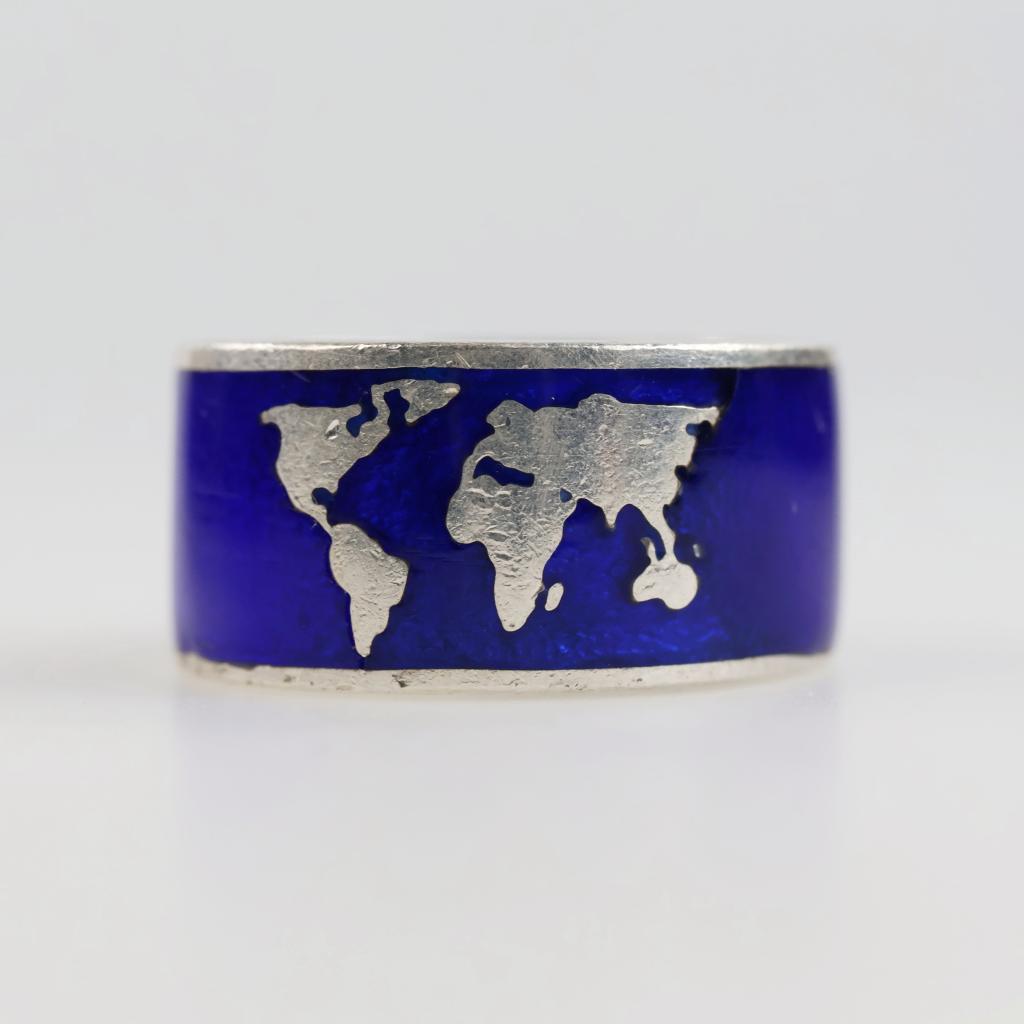 Jet Set Candy Sterling Silver World Map Ring