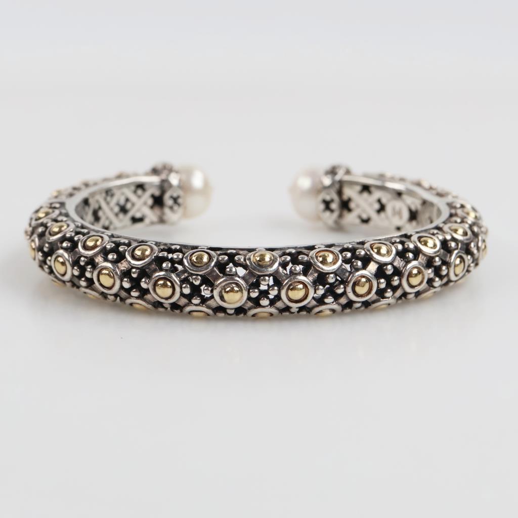 John Hardy Sterling Silver Gold Accent Pearl Dot Kick Cuff Bracelet