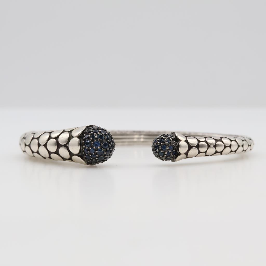 John Hardy Sterling Silver Sapphire Dot Bangle Cuff