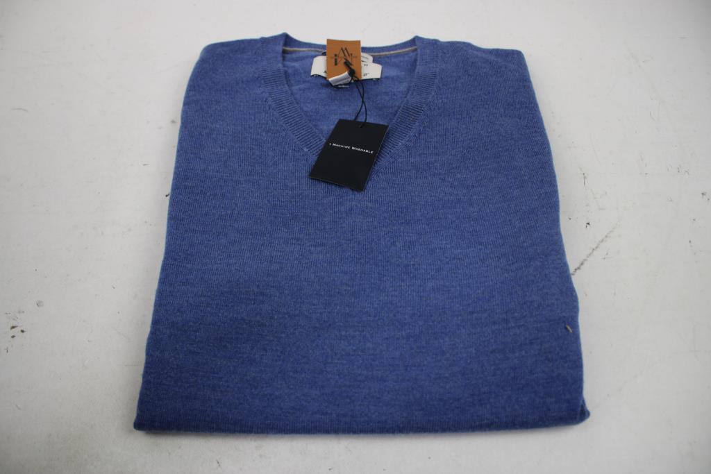 Joseph Abboud Indigo Blue Shirt, Extra Fine Merino Wool Blue Sweater, XL, 2 Pieces