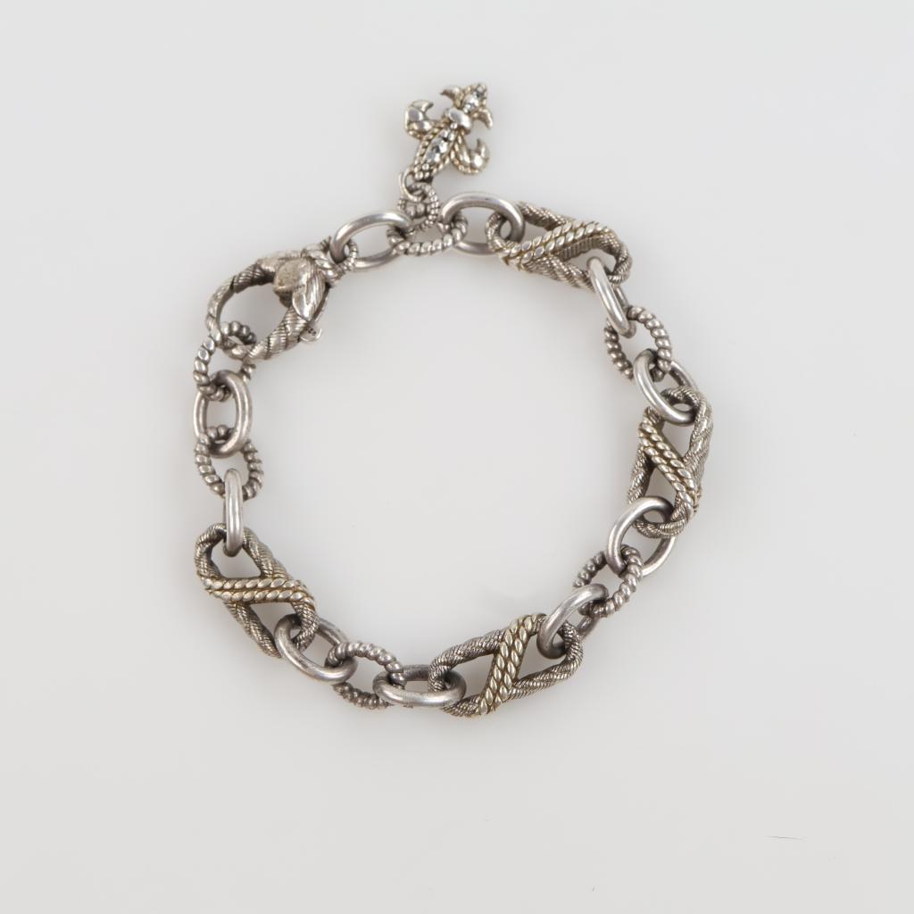 Judith Ripka .900-.800 Silver Fleur De Lis Bracelet With Charm
