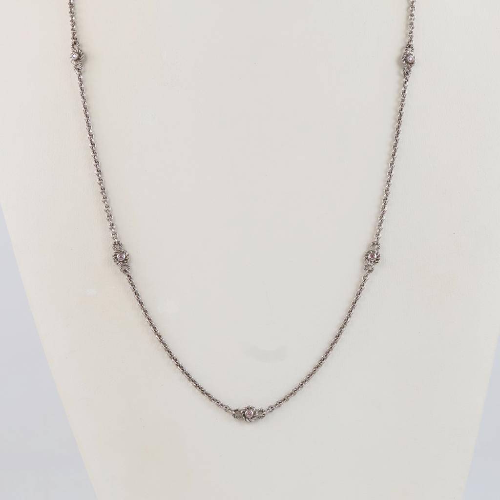 Judith Ripka Sterling Silver Pink Stone Accent Necklace