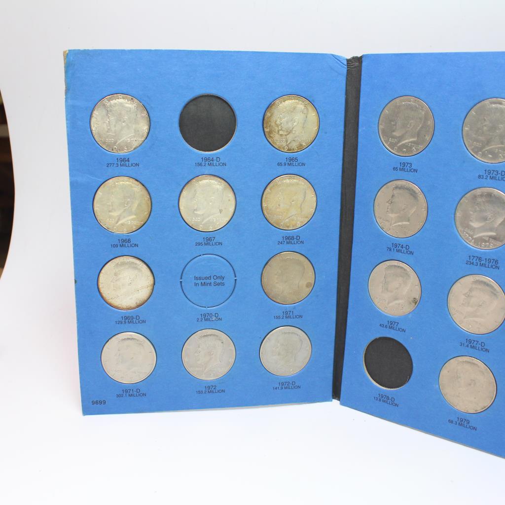 Kennedy Half Dollars Partial Set In Whitman Folder, 27 Coins, Includes