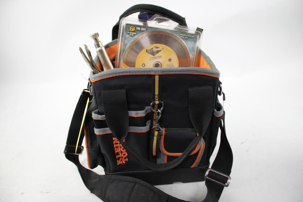 Klein Tools Bag With Bar Clamps, Iriwn Locking C-Clamps, And More
