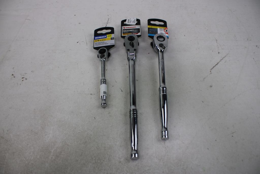 Kobalt 1/4" Ratchet, Power Torque 1/2" Ratchet, JobSmart 3/8" Ratchet, 3 Pieces