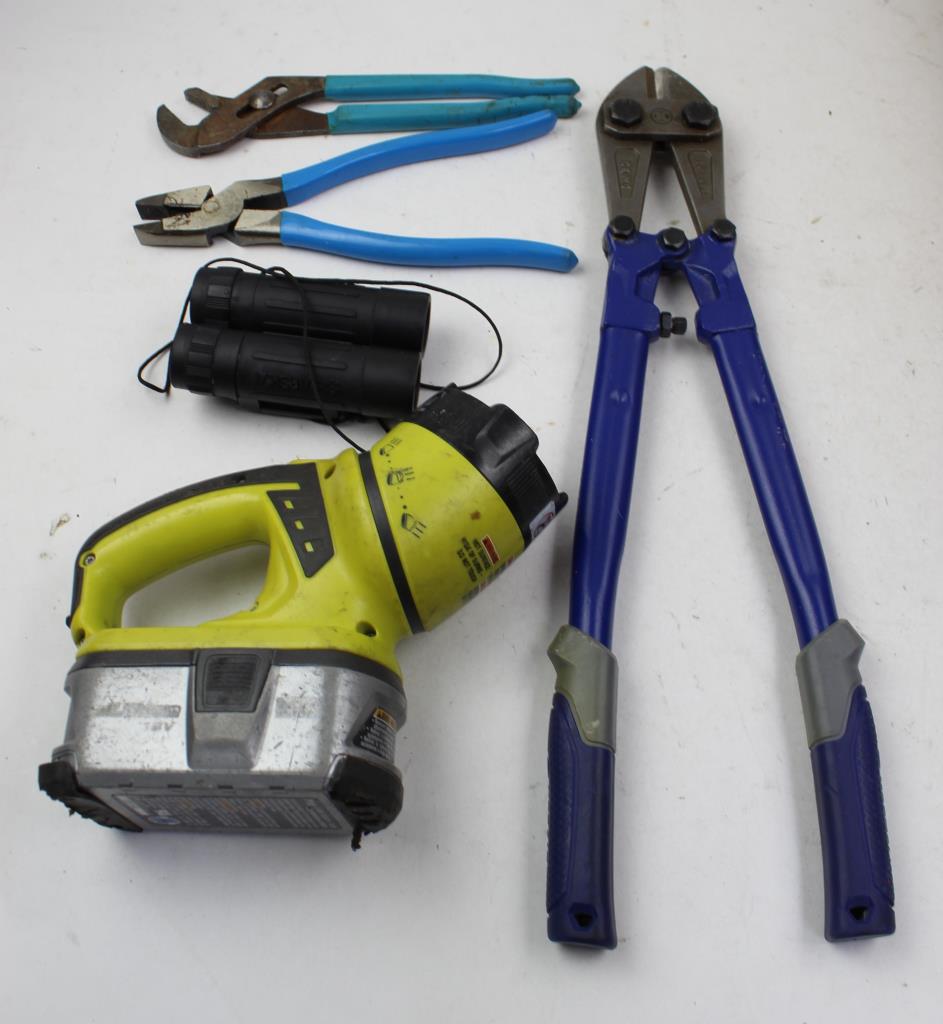Kobalt Bolt Cutter, Barska Binoculars, Pliers, Ryobi Light And More 10