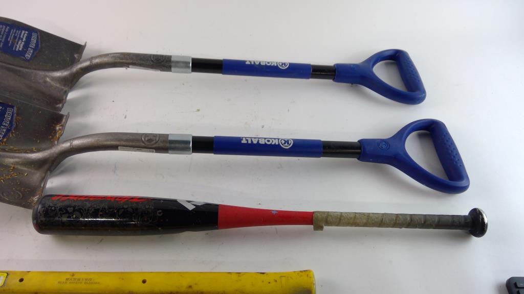 Kobalt Shovels, Demarini Bat, And Collins Axe, 4 Pieces Property Room